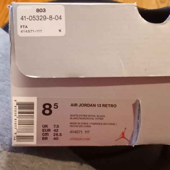 Pre-Owned Jordan Retro 13 Hyper Royal Sz.8.5 - Picture 7 of 7